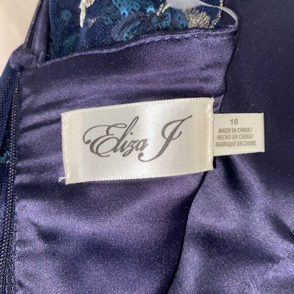 New Eliza J Dress 10 Navy Sequin Floral Embroidery Illusion Fit & Flare Midi NWT - Picture 9 of 14